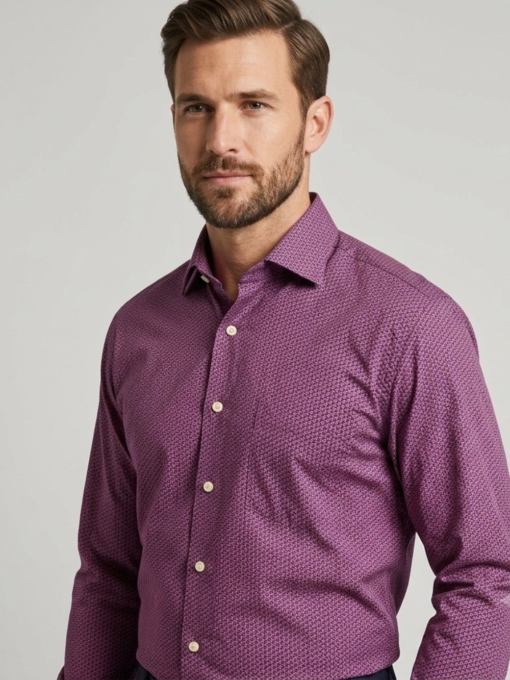 Peter Millar Men's Purple Micro-Print Dress Shirt Size Med